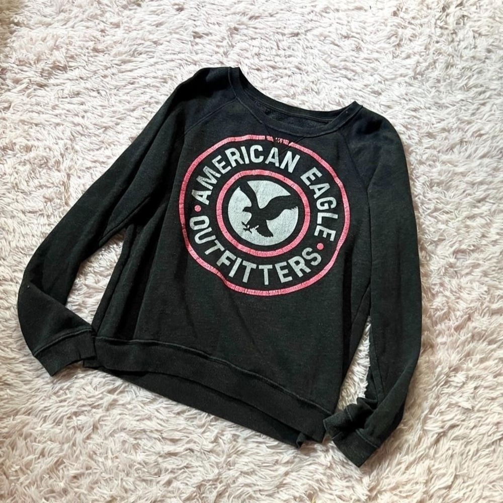 American Eagle Retro Distressed Cozy Lounge Varsity Sportswear Pullover Womens S